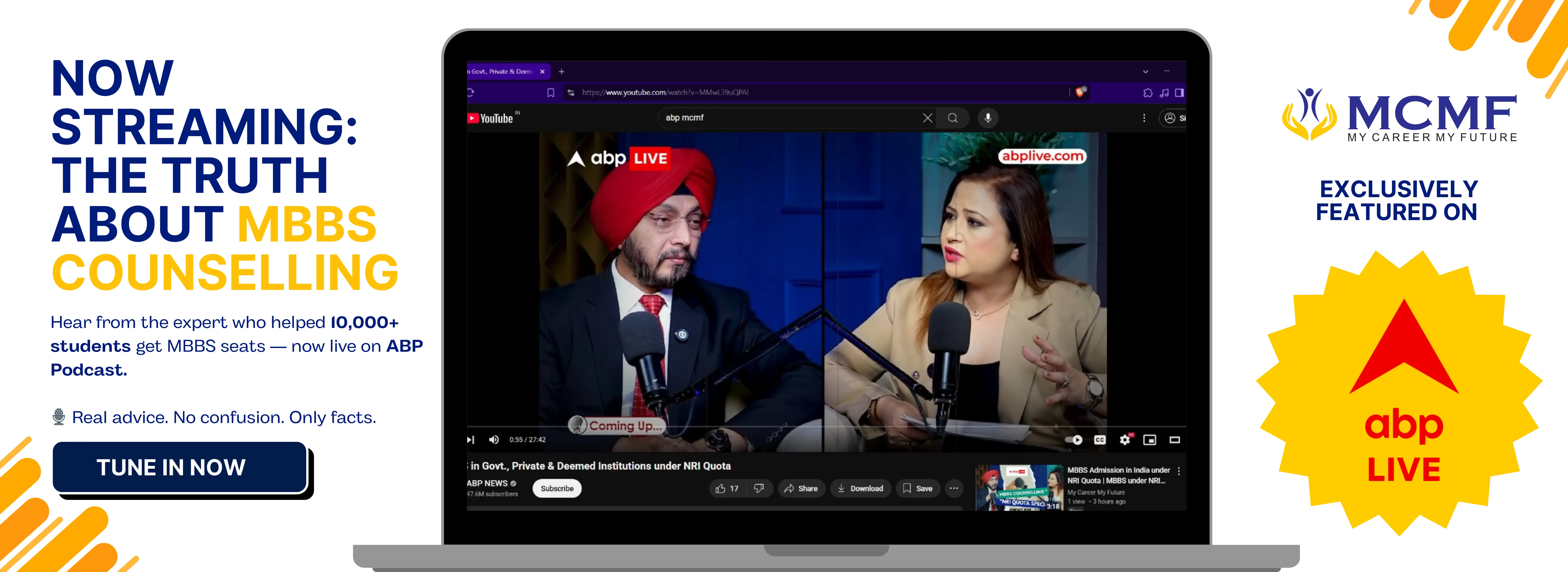 Confused NEET aspirant thinking about MBBS college options, next to banner for MBBS College Predictor tool that helps find best-fit medical colleges using NEET rank or score