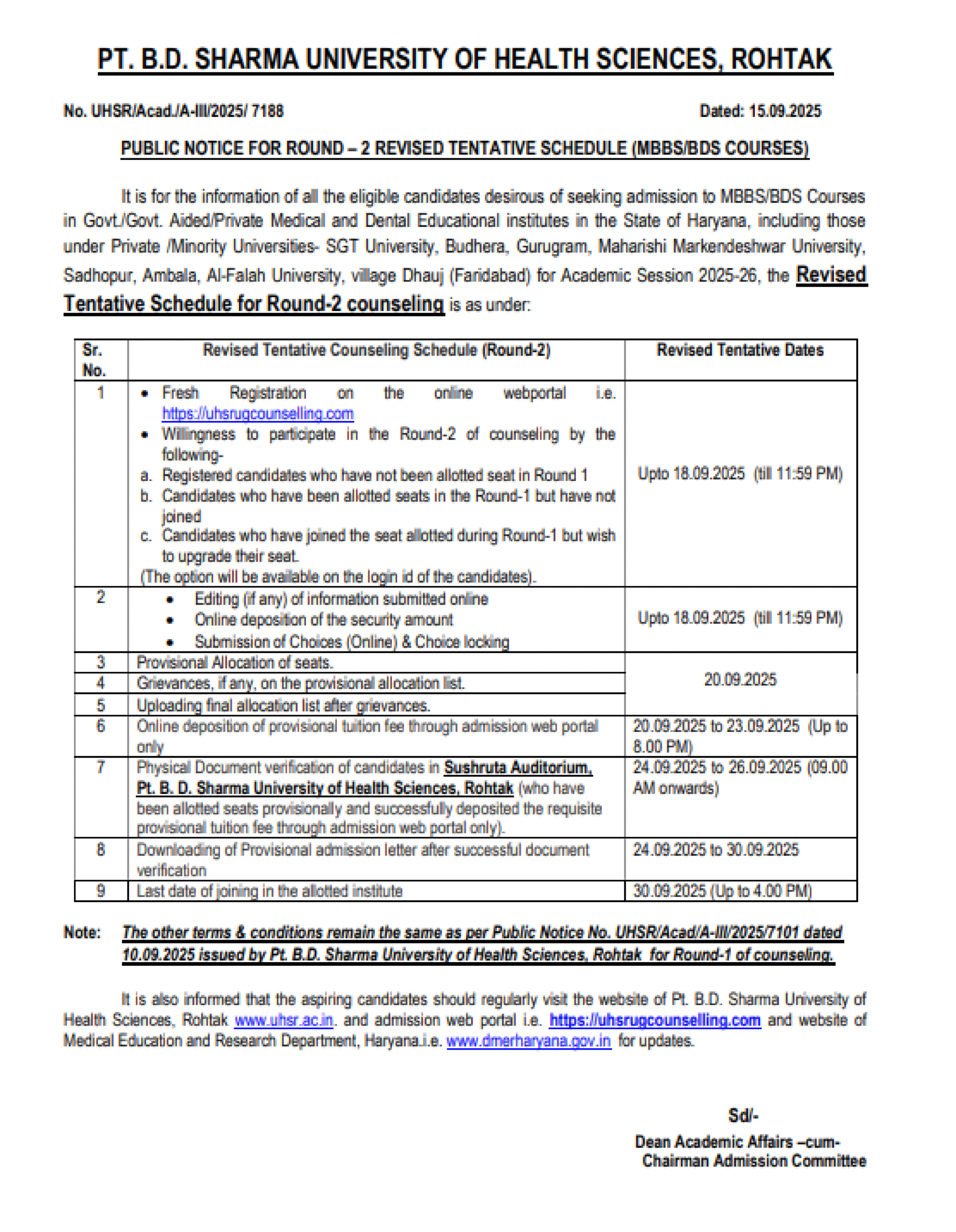 Haryana Latest Update 2025- R2 Schedule