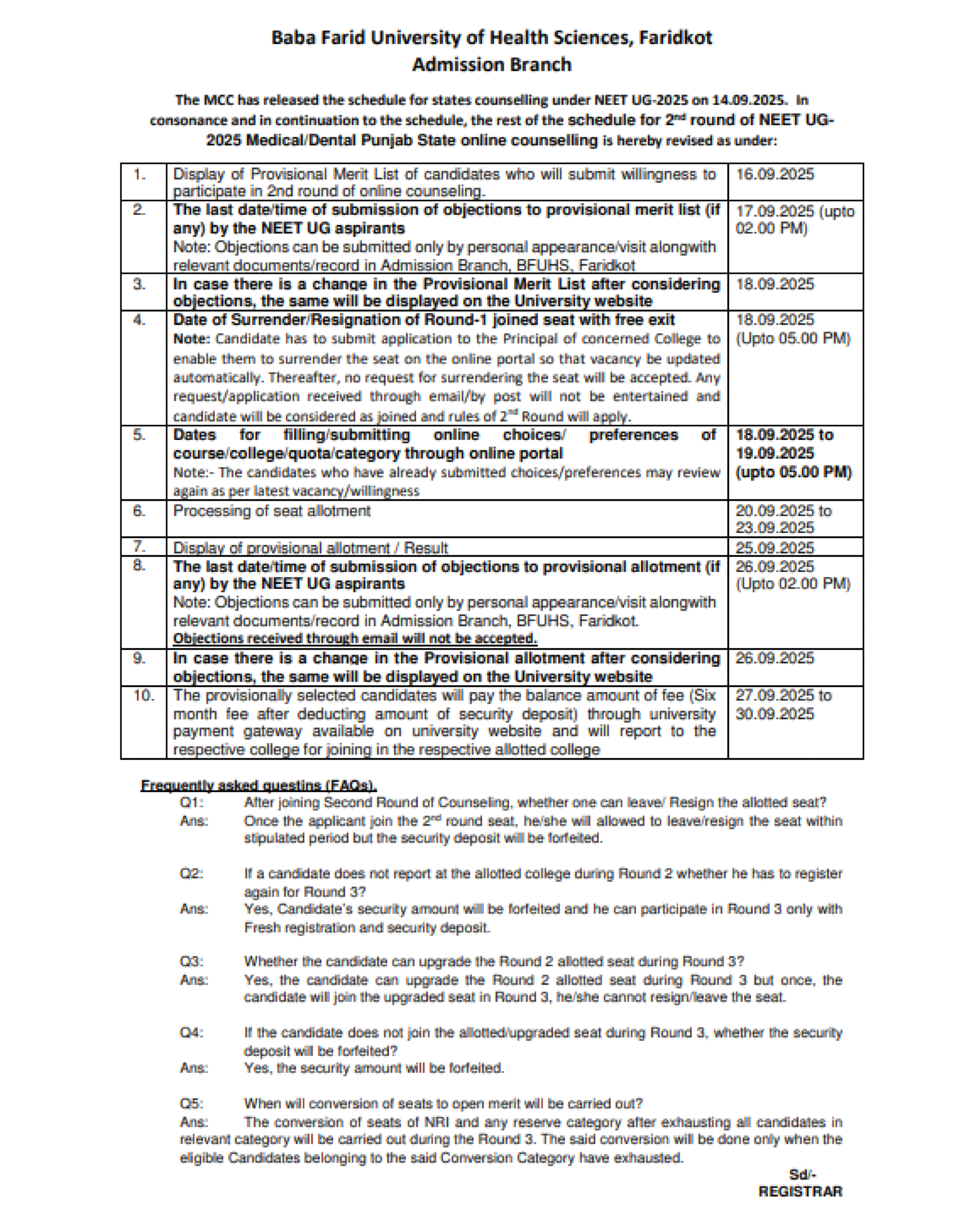 Punjab Latest Update 2025- R2 Schedule