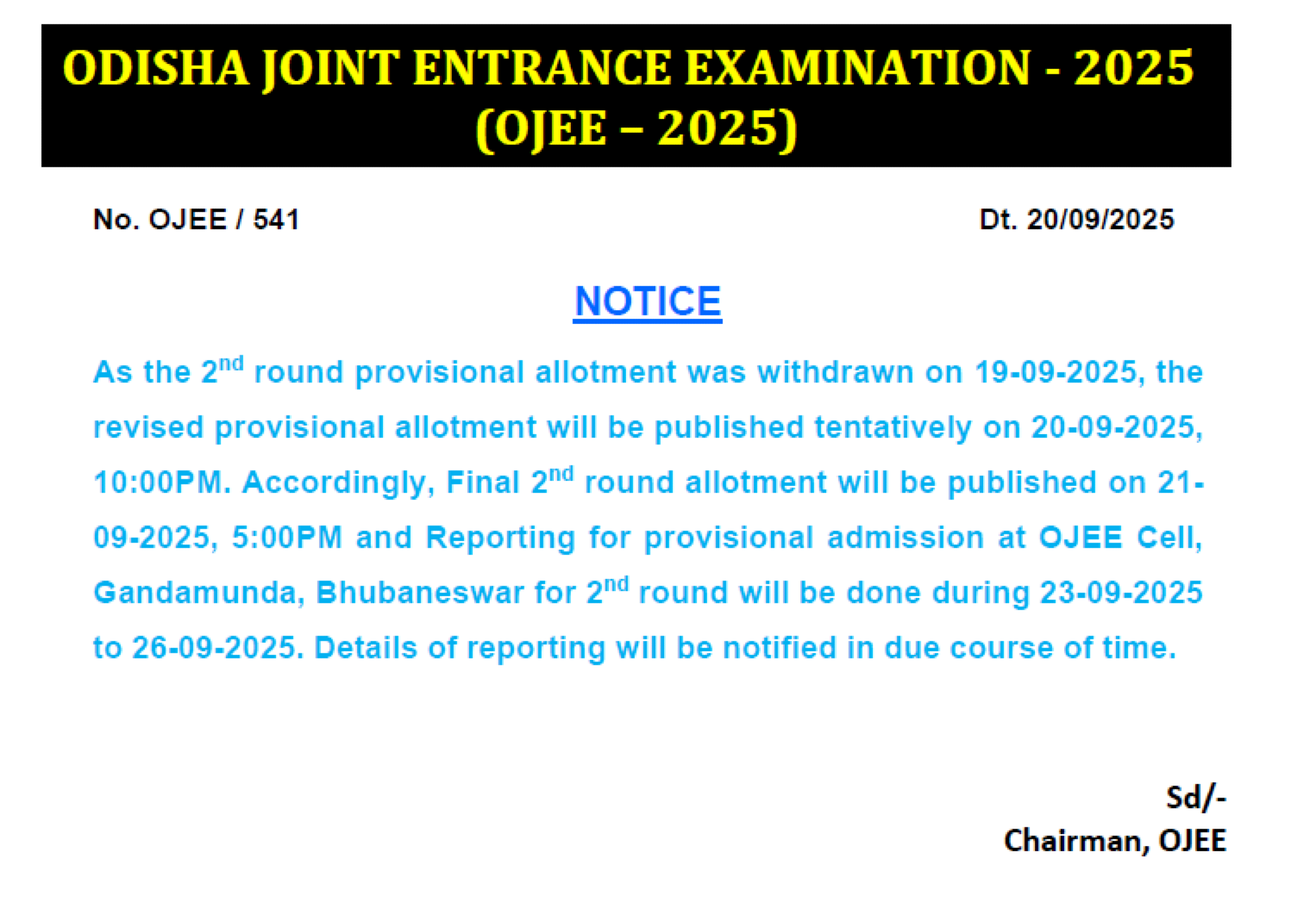 ODISHA MBBS COUNSELLING Latest Update 2025- R2 Allotment & Reporting Notice