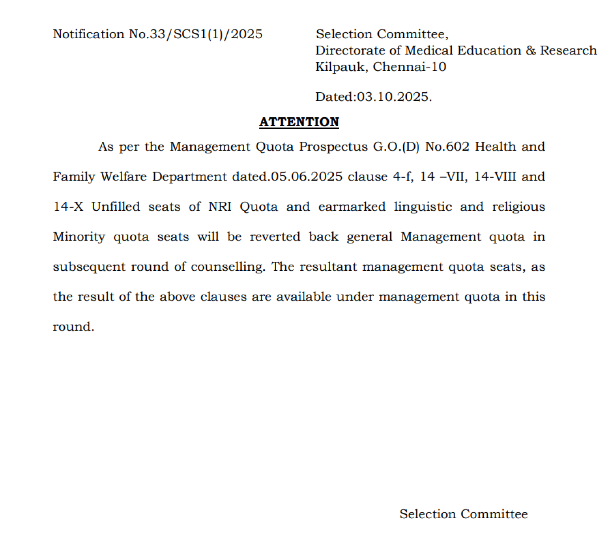 TAMIL NADU MBBS COUNSELLING Latest Update 2025- Notice for Candidates