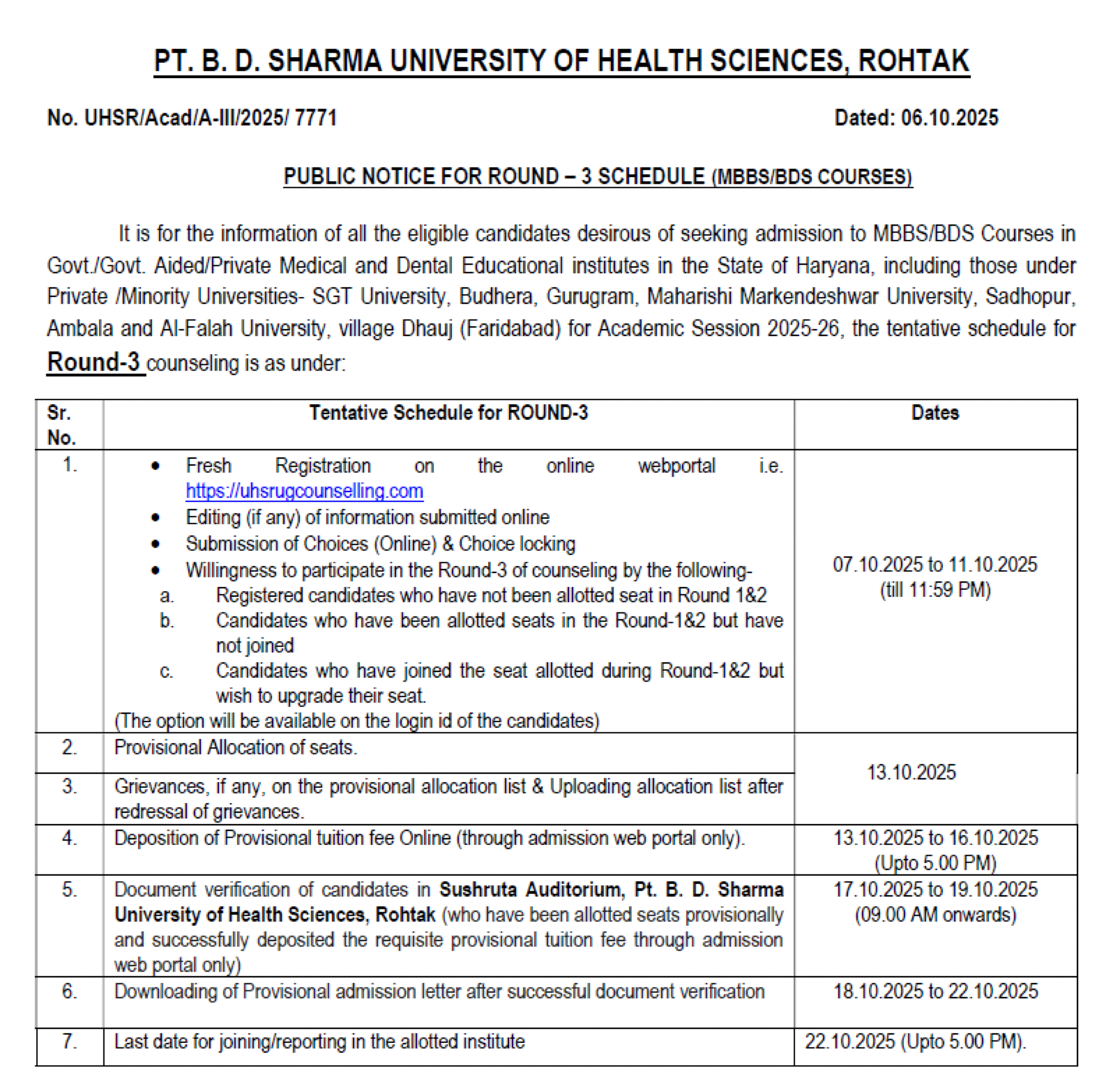 HARYANA MBBS COUNSELLING LATEST UPDATE 2025- R3 SCHEDULE