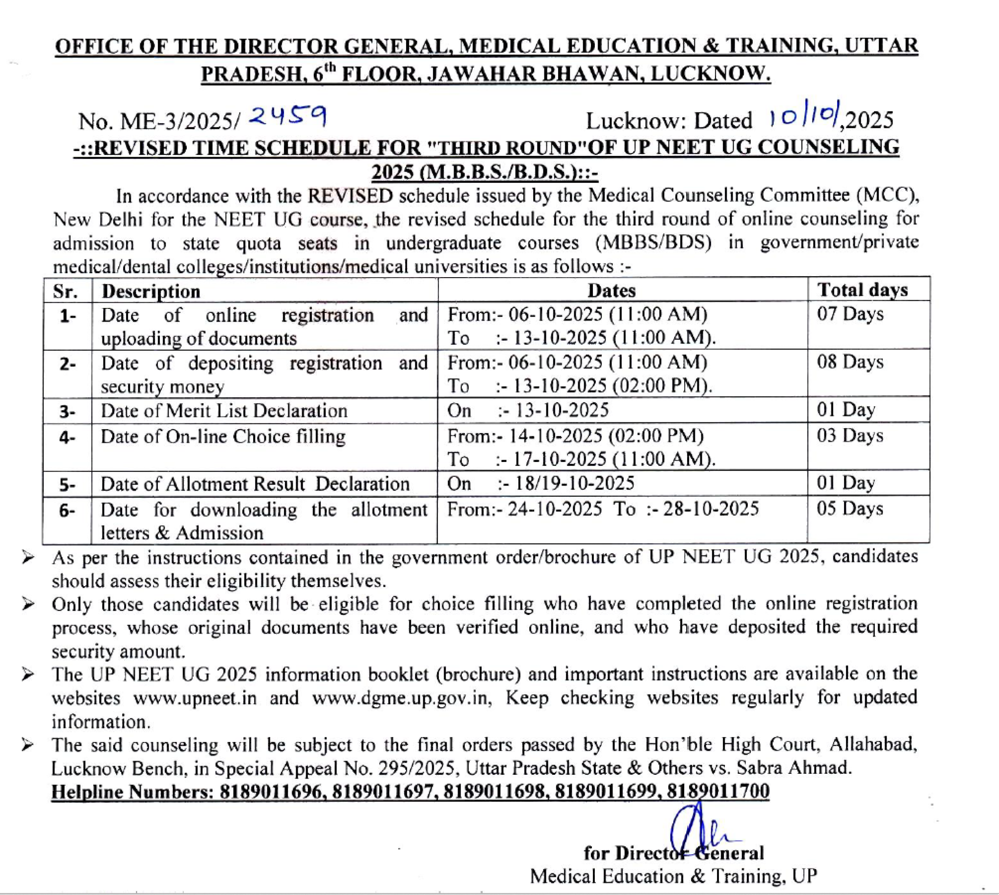 UP MBBS COUNSELLING LATEST UPDATE 2025- R3 REVISED SCHEDULE
