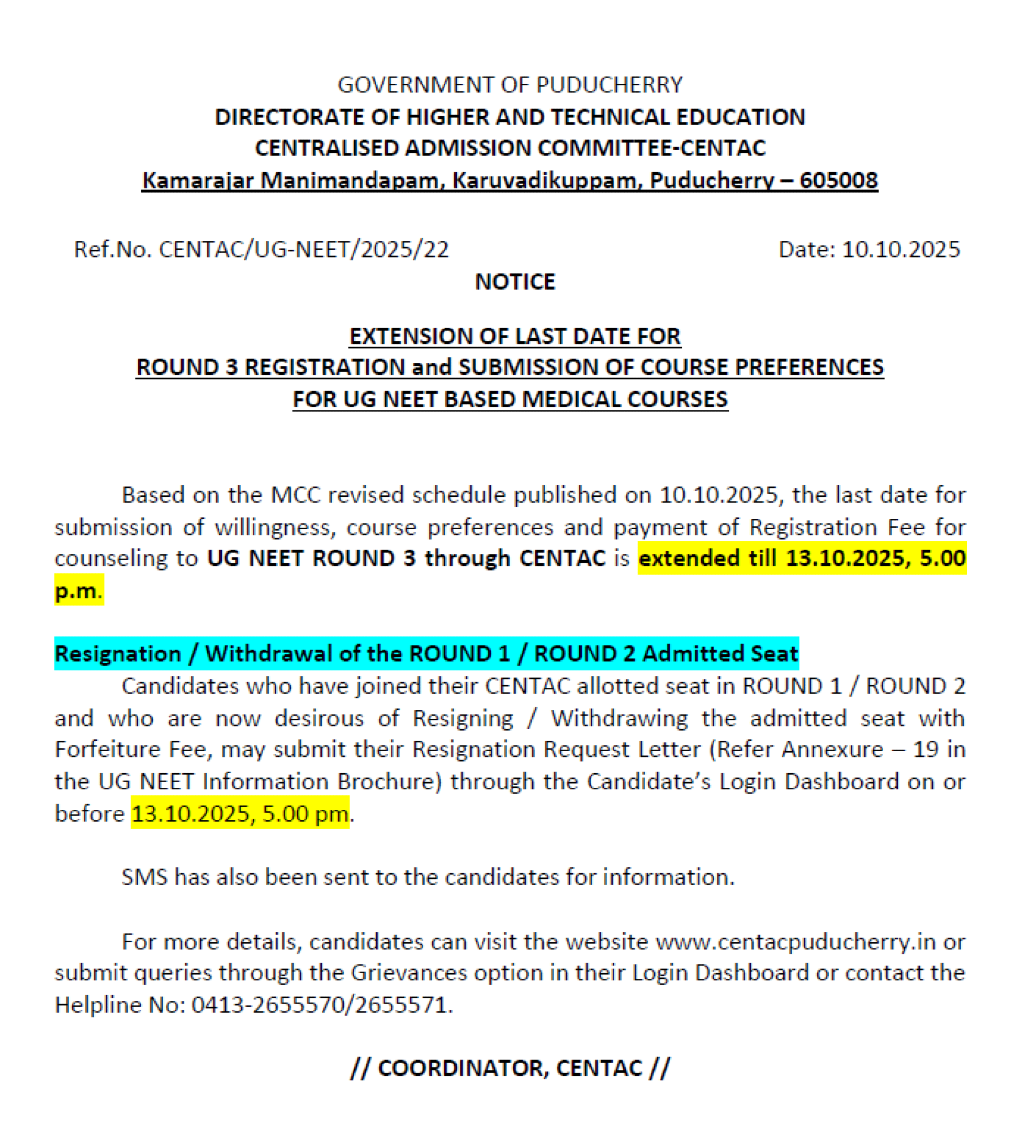 PUDUCHERRY MBBS COUNSELLING LATEST UPDATE 2025- R3 REGISTRATION EXTENDED