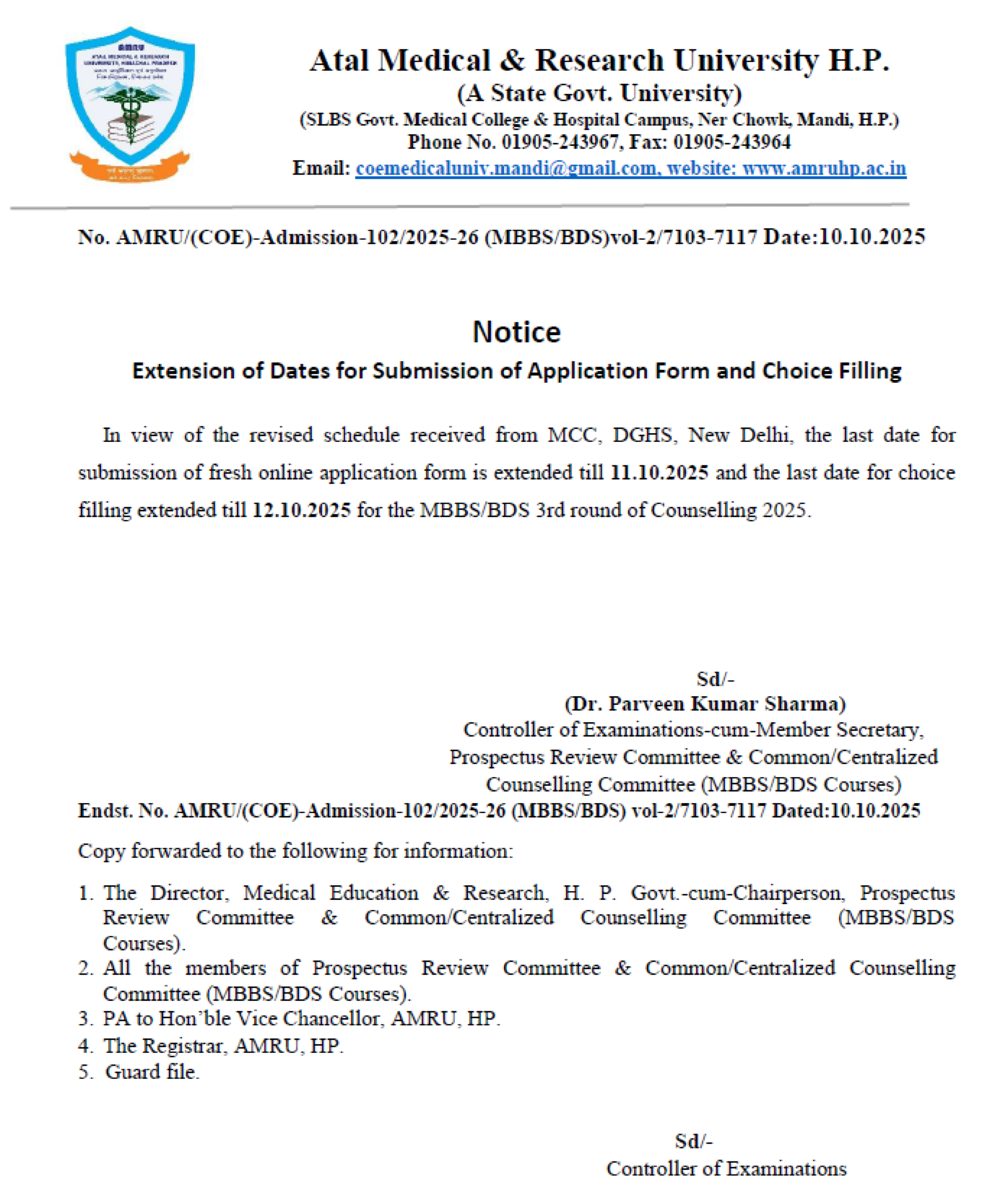 HIMACHAL MBBS COUNSELLING LATEST UPDATE 2025- REGISTRATION & CHOICE FILLING EXTENDED