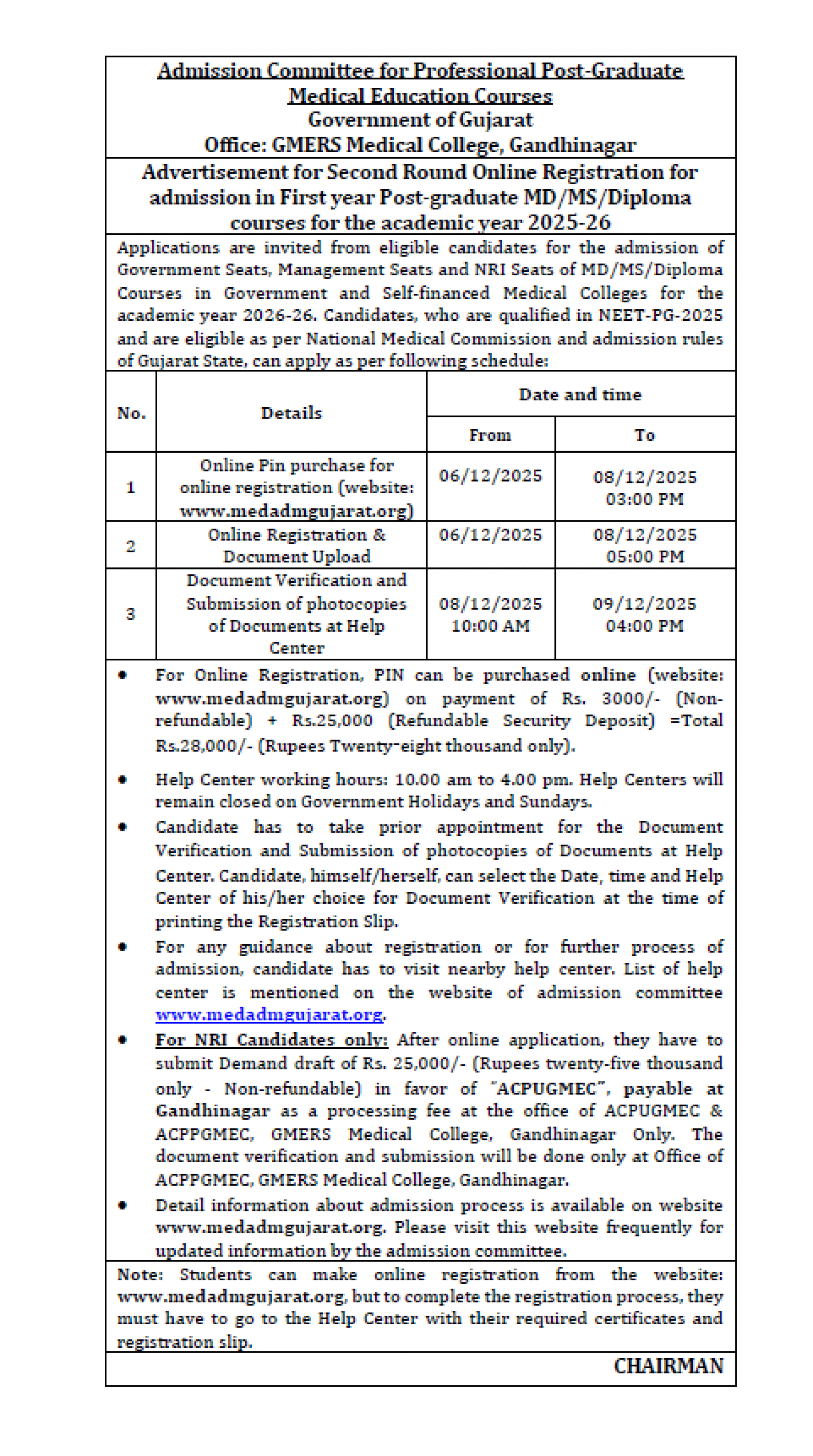 GUJARAT PG MD MS COUNSELLING LATEST UPDATE 2025- R2 ONLINE ADVERTISEMENT