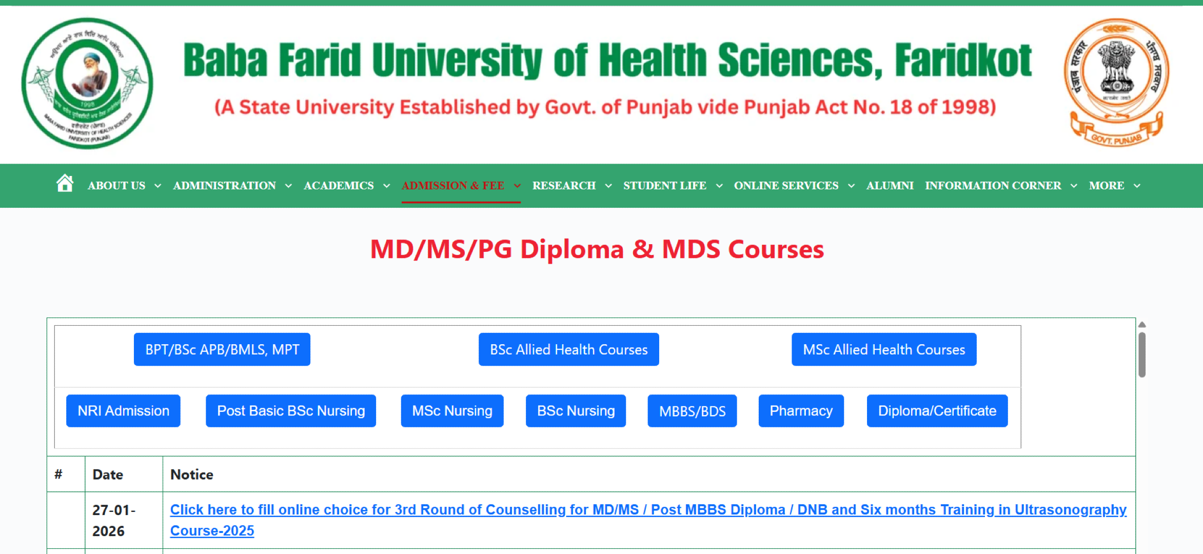 PUNJAB PG COUNSELLING LATEST UPDATE 2025- ROUND 3 CHOICE FILLING IS ACTIVE