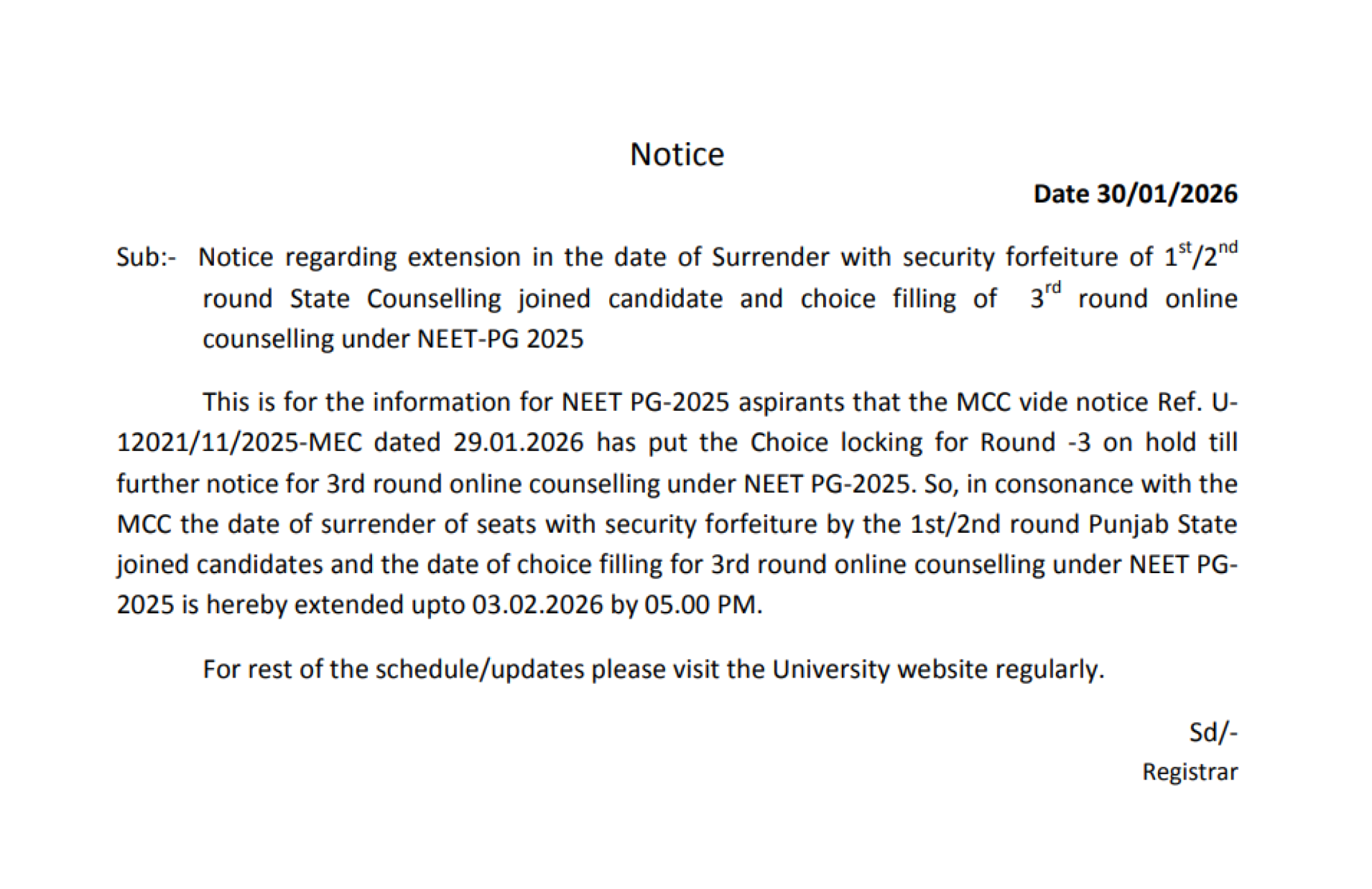 PUNJAB MD MS COUNSELLING LATEST UPDATE 2025- R3 CHOICE FILLING DATE EXTENDED