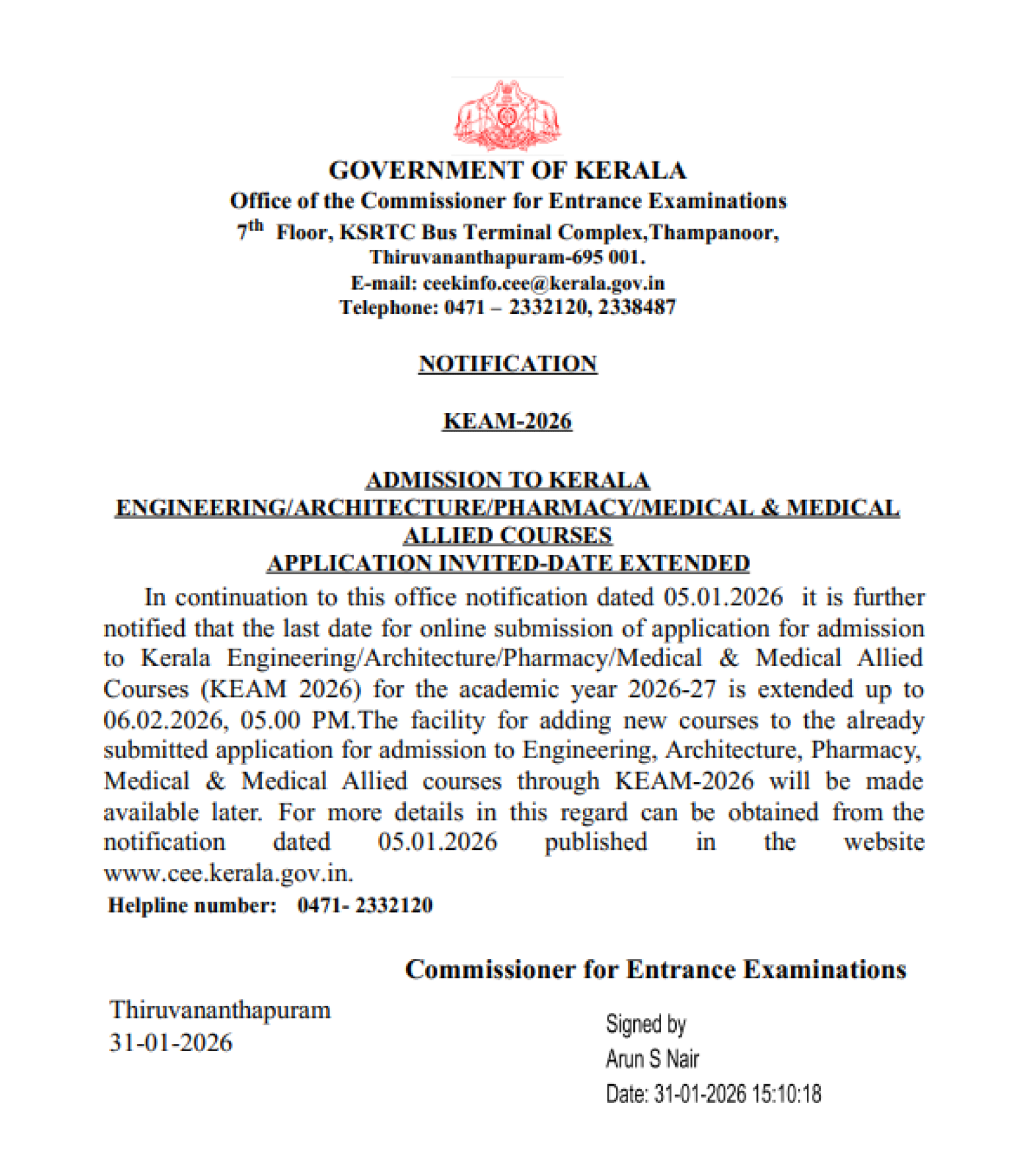 KERALA MBBS COUNSELLING LATEST UPDATE 2026- DATE EXTENDED FOR REGISTRATION