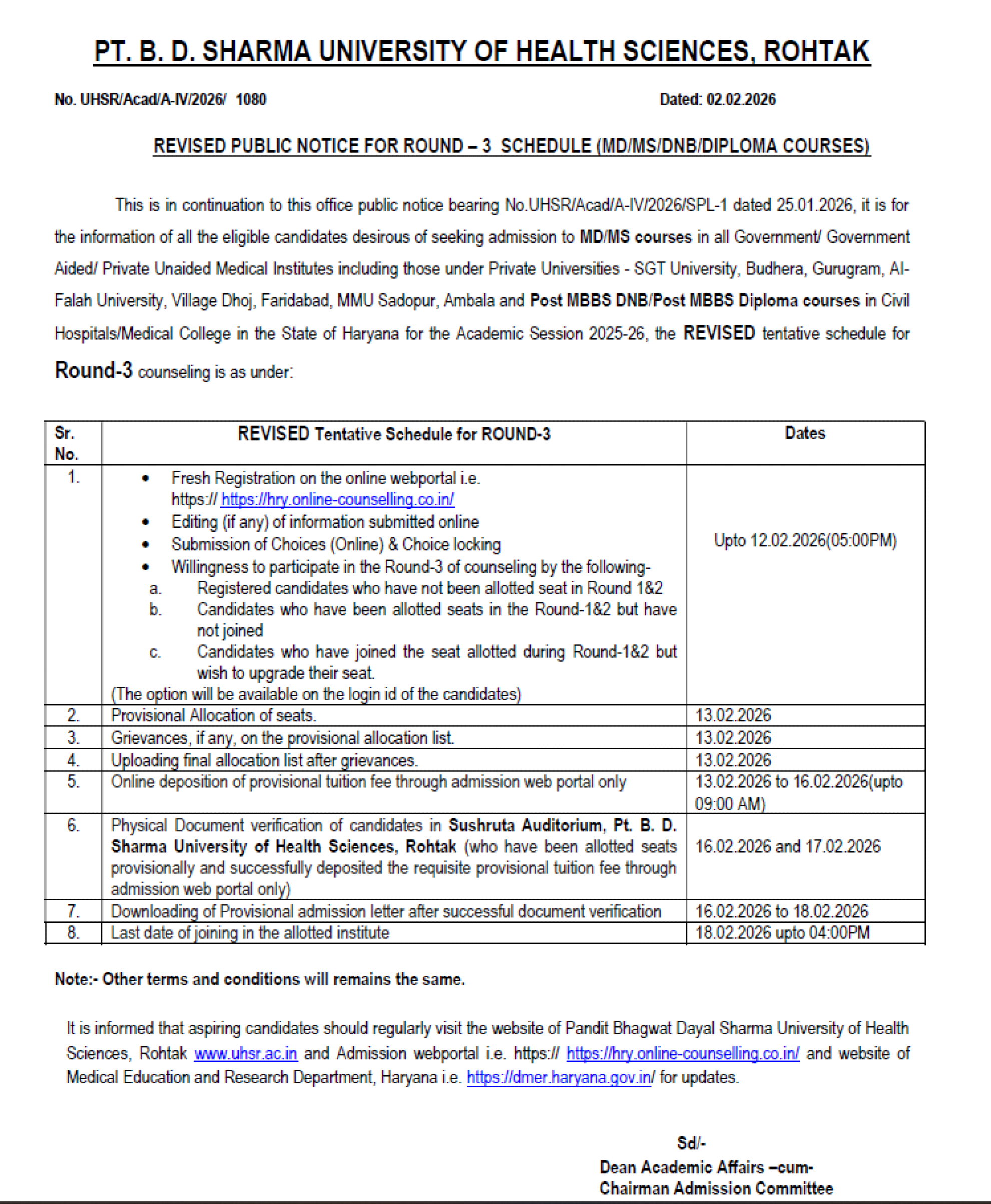 HARYANA MD MS COUNSELLING LATEST UPDATE 2025- REVISED ROUND 3 SCHEDULE