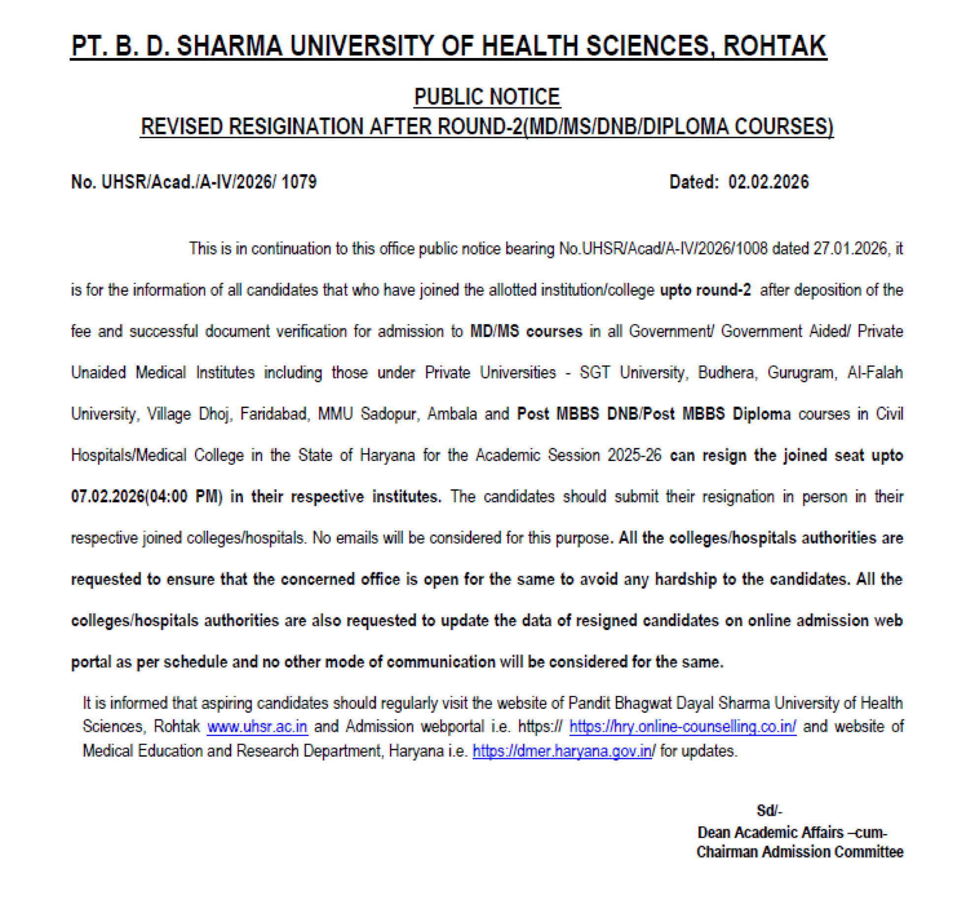 HARYANA MD MS COUNSELLING LATEST UPDATE 2025- REVISED RESIGNATION NOTICE