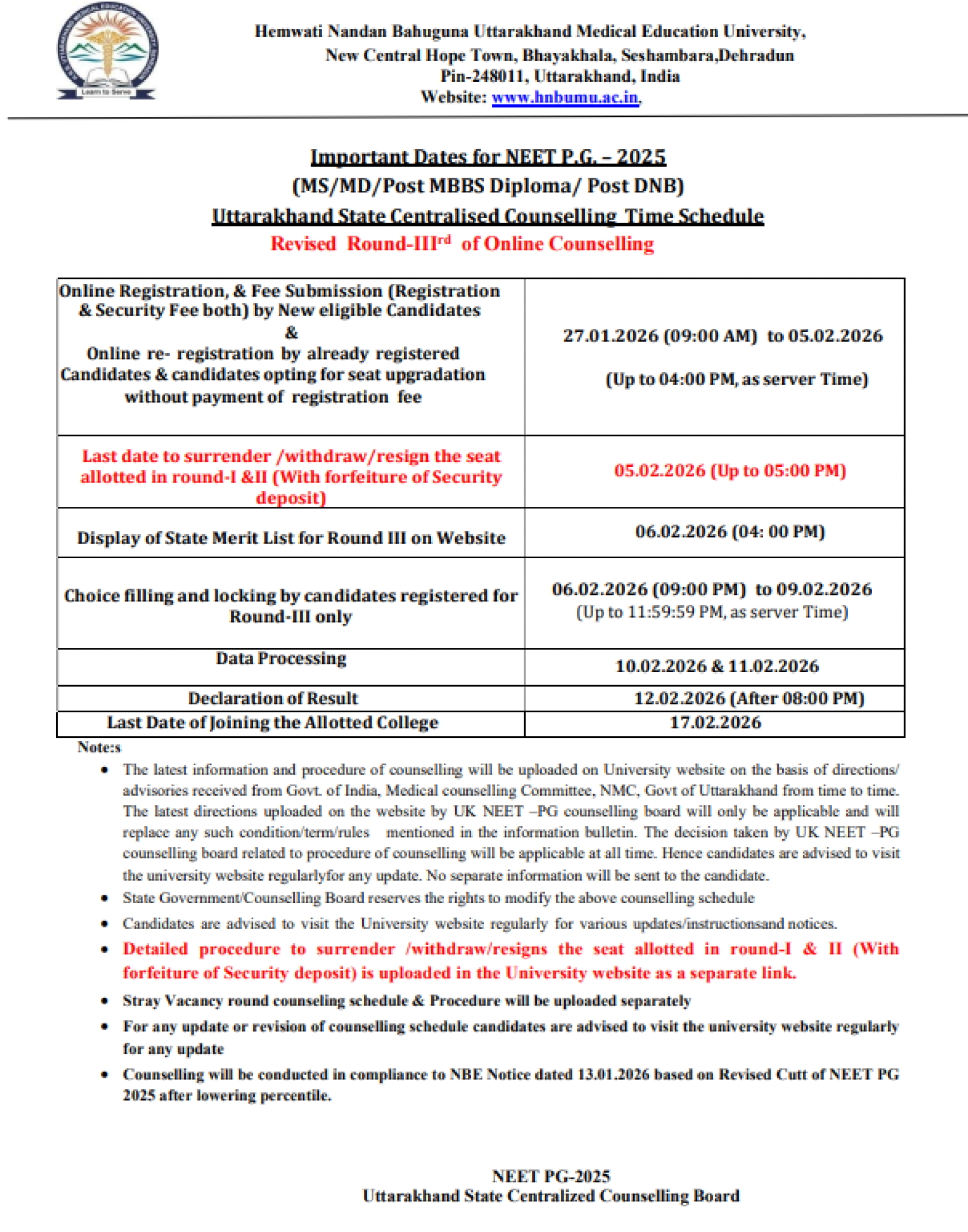 UTTARAKHAND MD MS COUNSELLING LATEST UPDATE 2025- REVISED ROUND3 MGMT SCHEDULE 