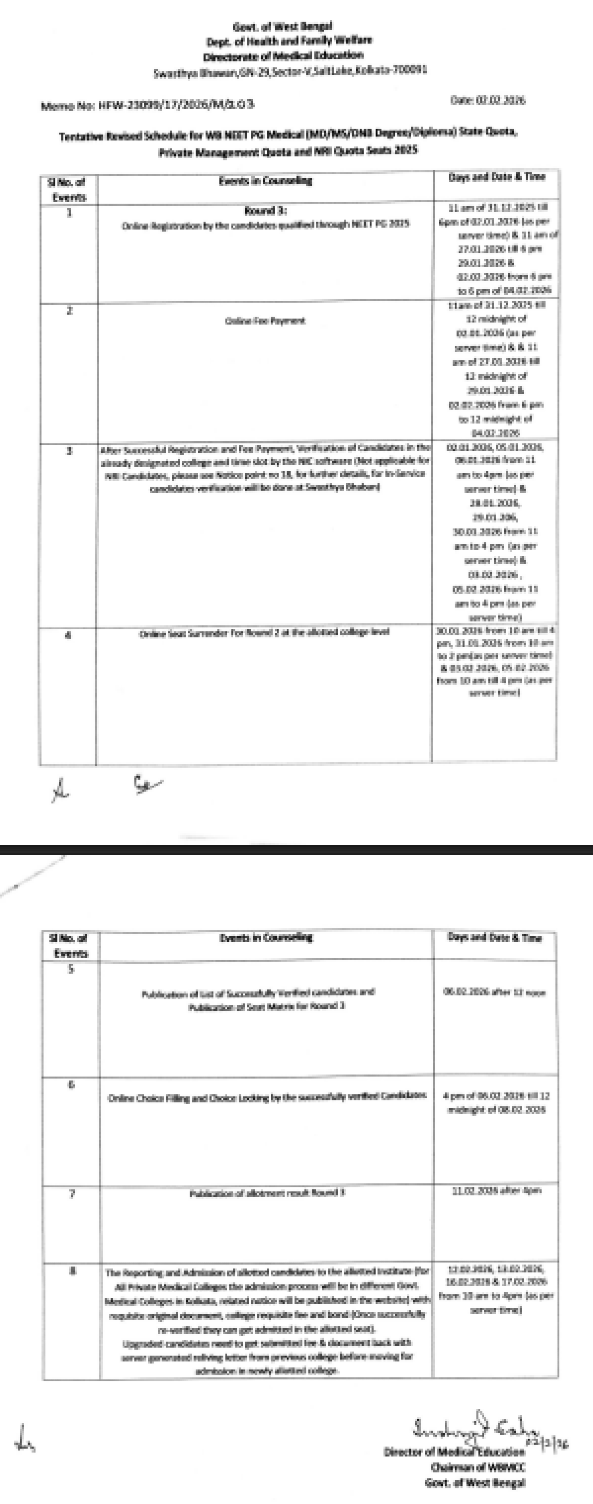 WEST BENGAL PG COUNSELLING LATEST UPDATE 2025- REVISED ROUND 3 SCHEDULE