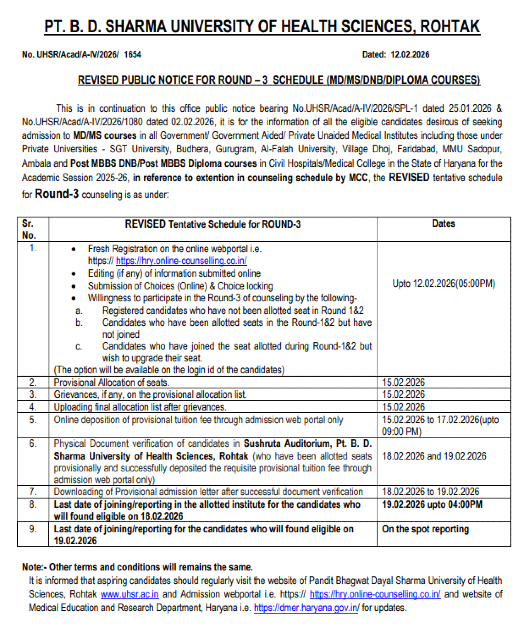 HARYANA PG COUNSELLING LATEST UPDATE 2025- REVISED ROUND 3 SCHEDULE