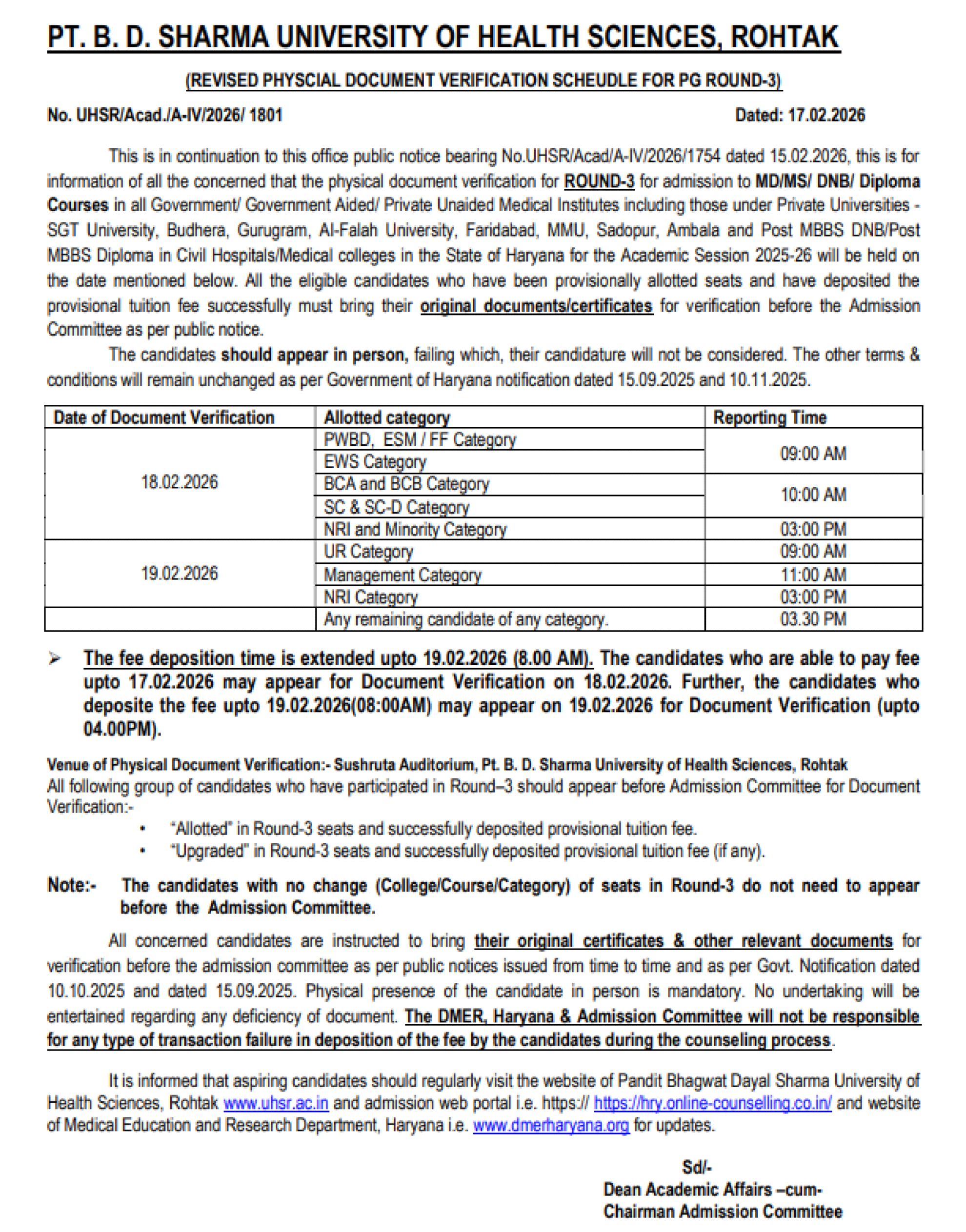 HARYANA PG COUNSELLING LATEST UPDATE 2025-PHYSCIAL DOCUMENT VERIFICATION ROUND3
