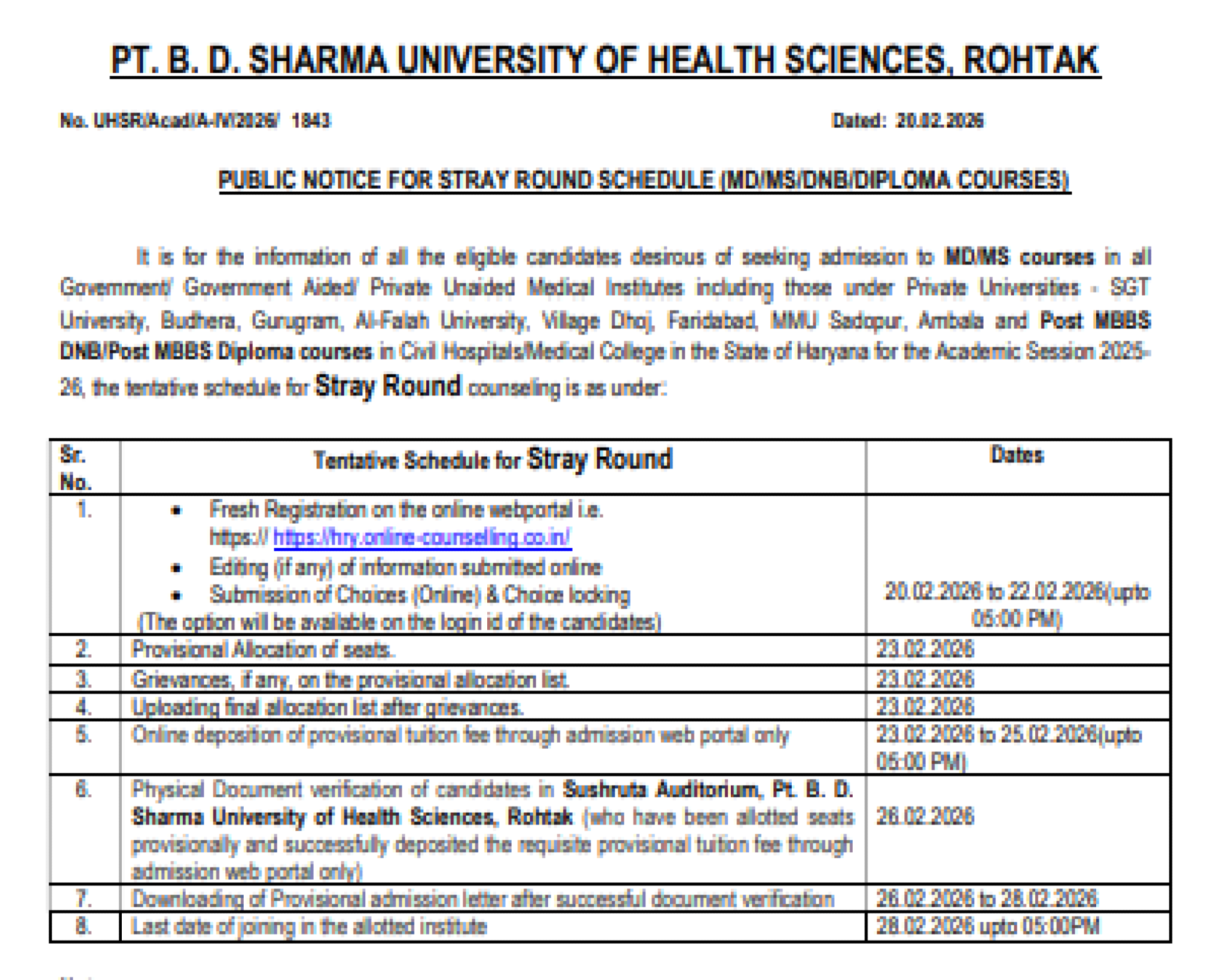 HARYANA PG COUNSELLING LATEST UPDATE 2025- ROUND4 SCHEDULE
