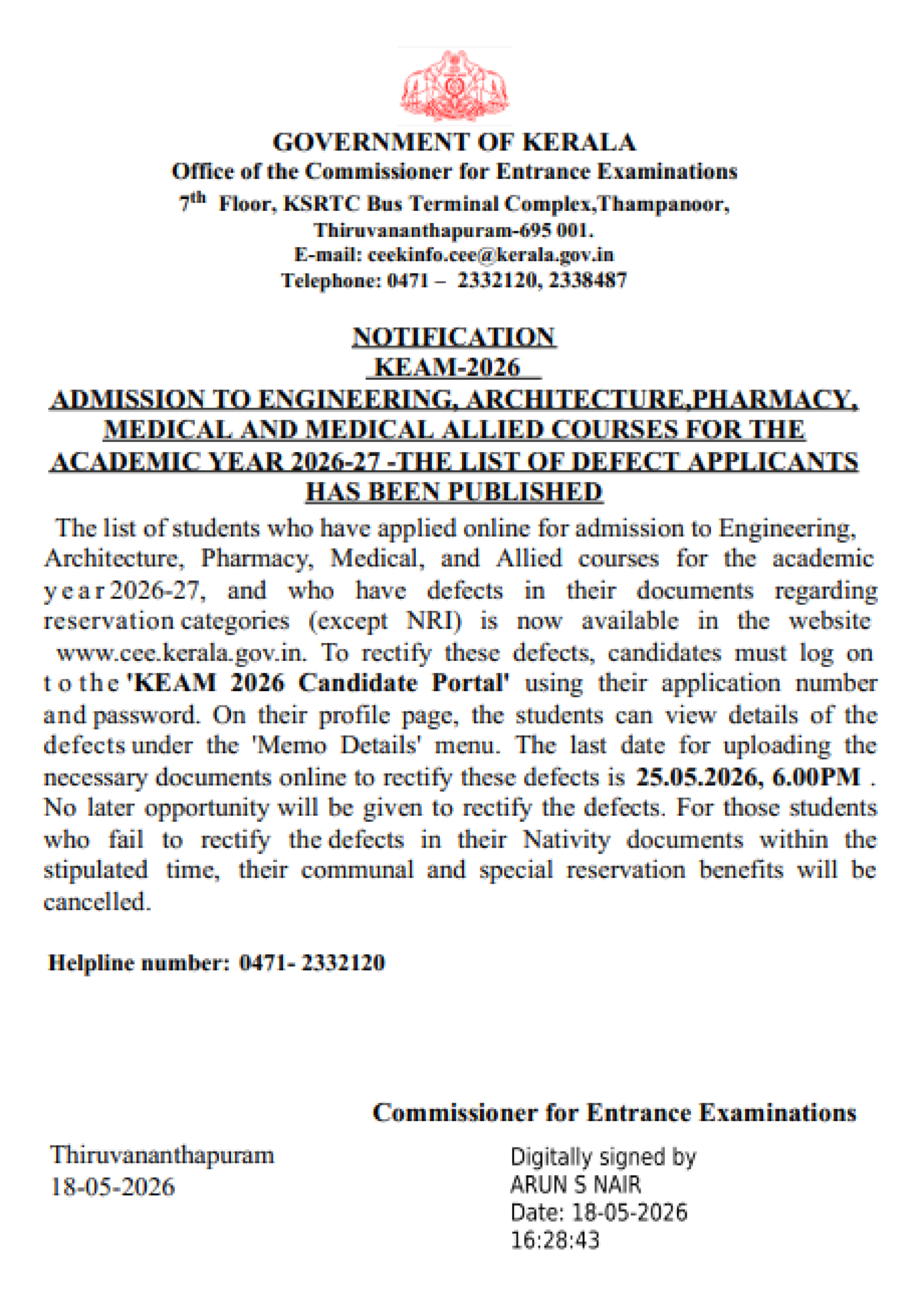 KEAM 2026 Defect List Published for NRI Reservation Applicants