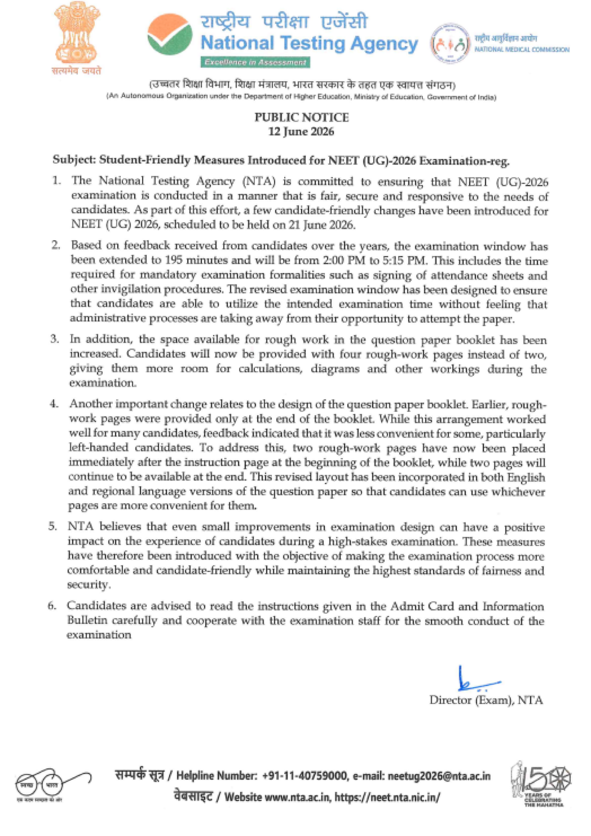 NTA Introduces Student-Friendly Measures for NEET UG 2026