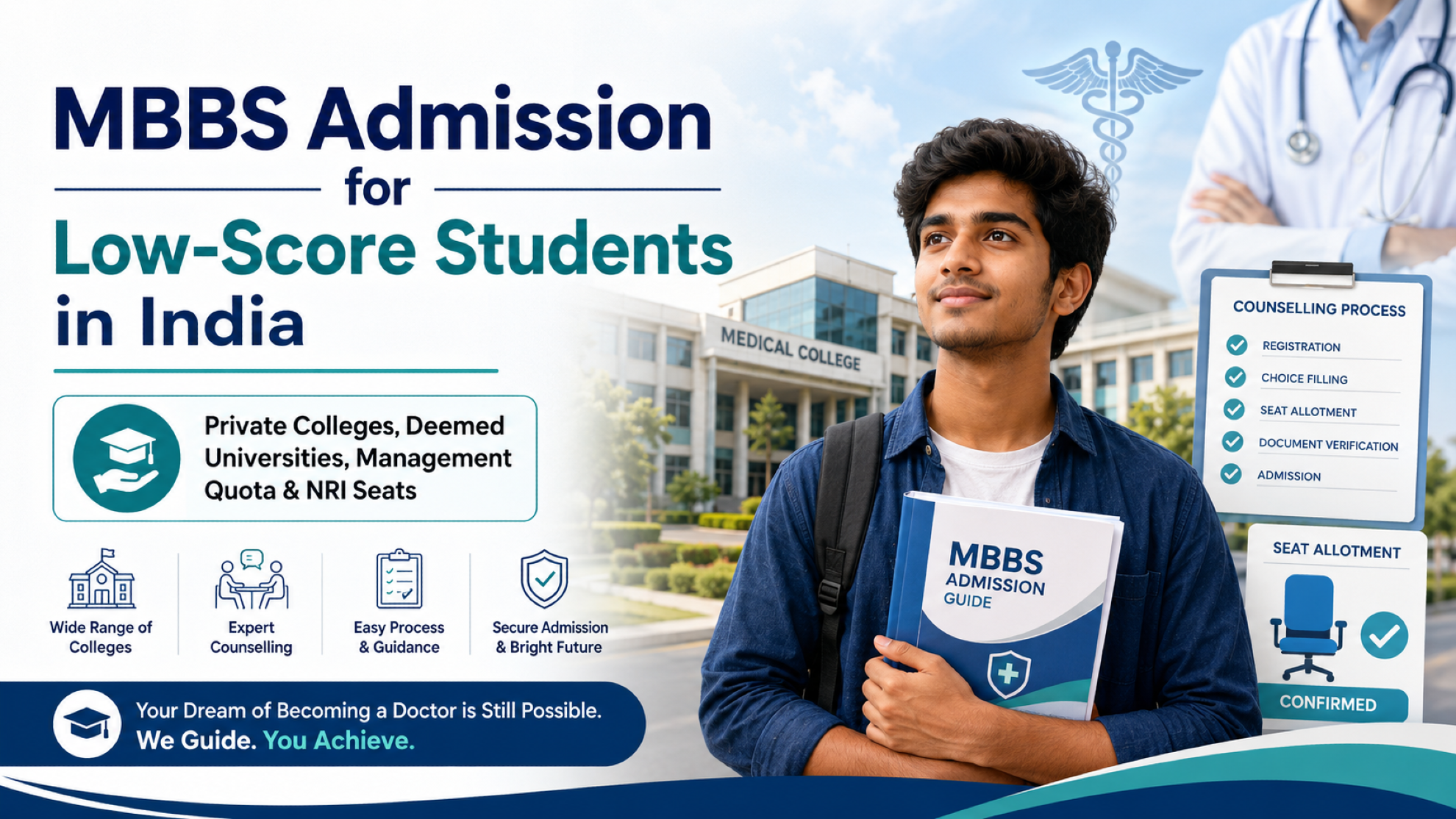 MBBS Admission for Low-Score Students in India 2026: Colleges, Fees, Quotas and Counselling Guide