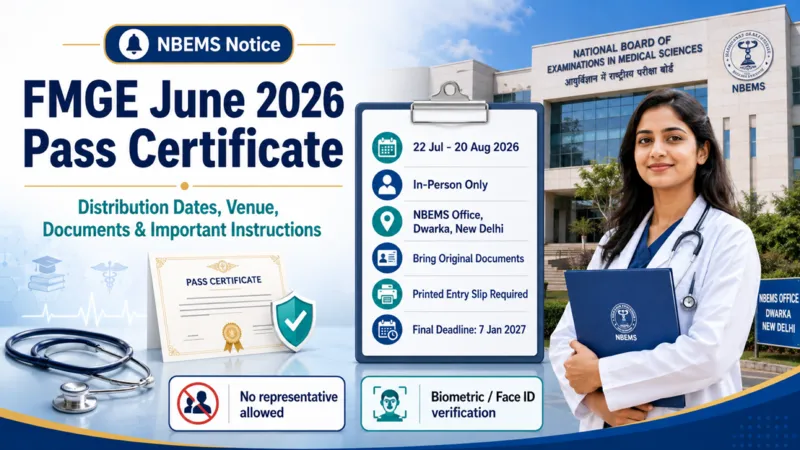 FMGE June 2026 Pass Certificate Distribution: Dates, Venue, Documents and Important Instructions