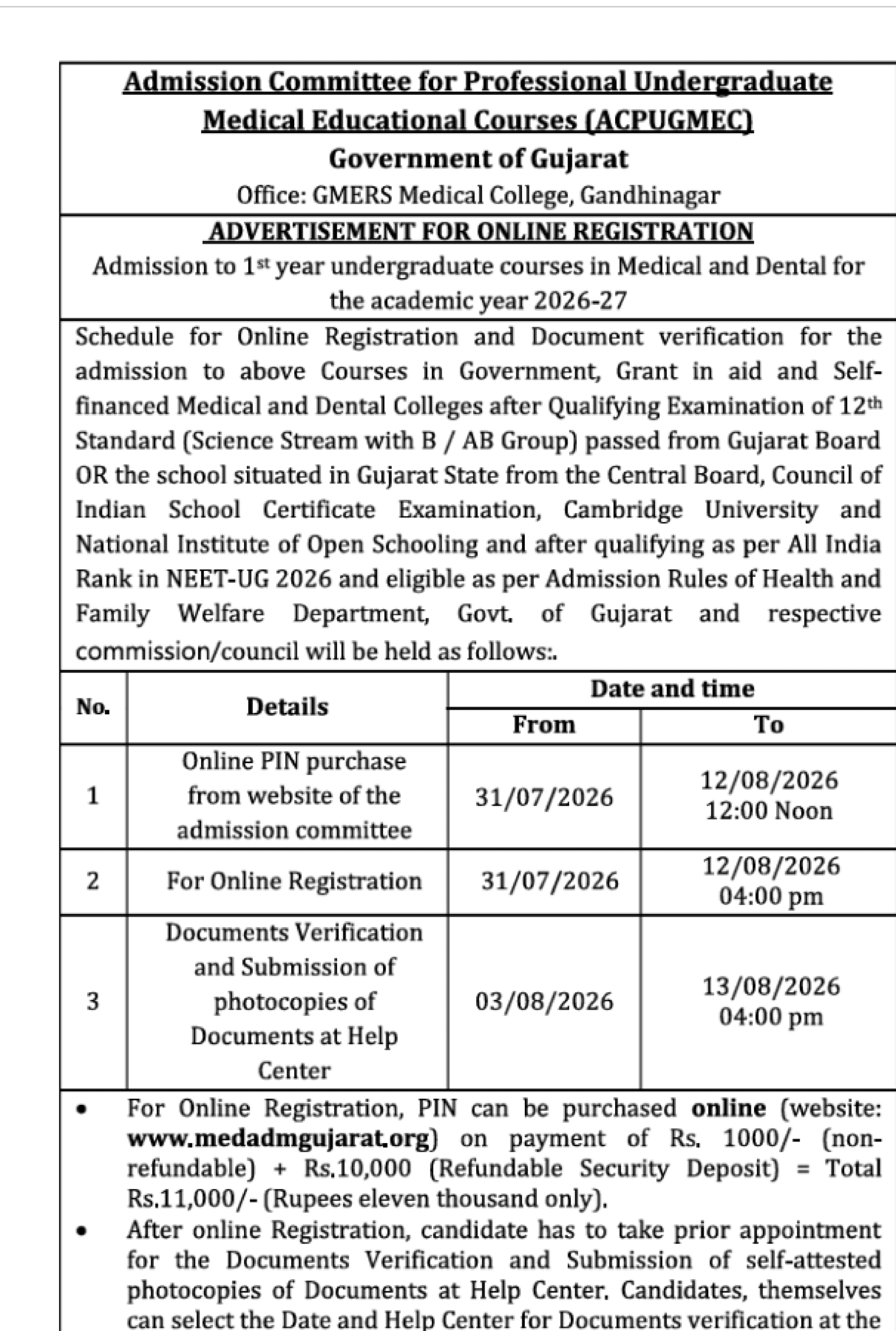Gujarat NEET UG 2026 Counselling: ACPUGMEC Begins Online Registration & Document Verification Schedule