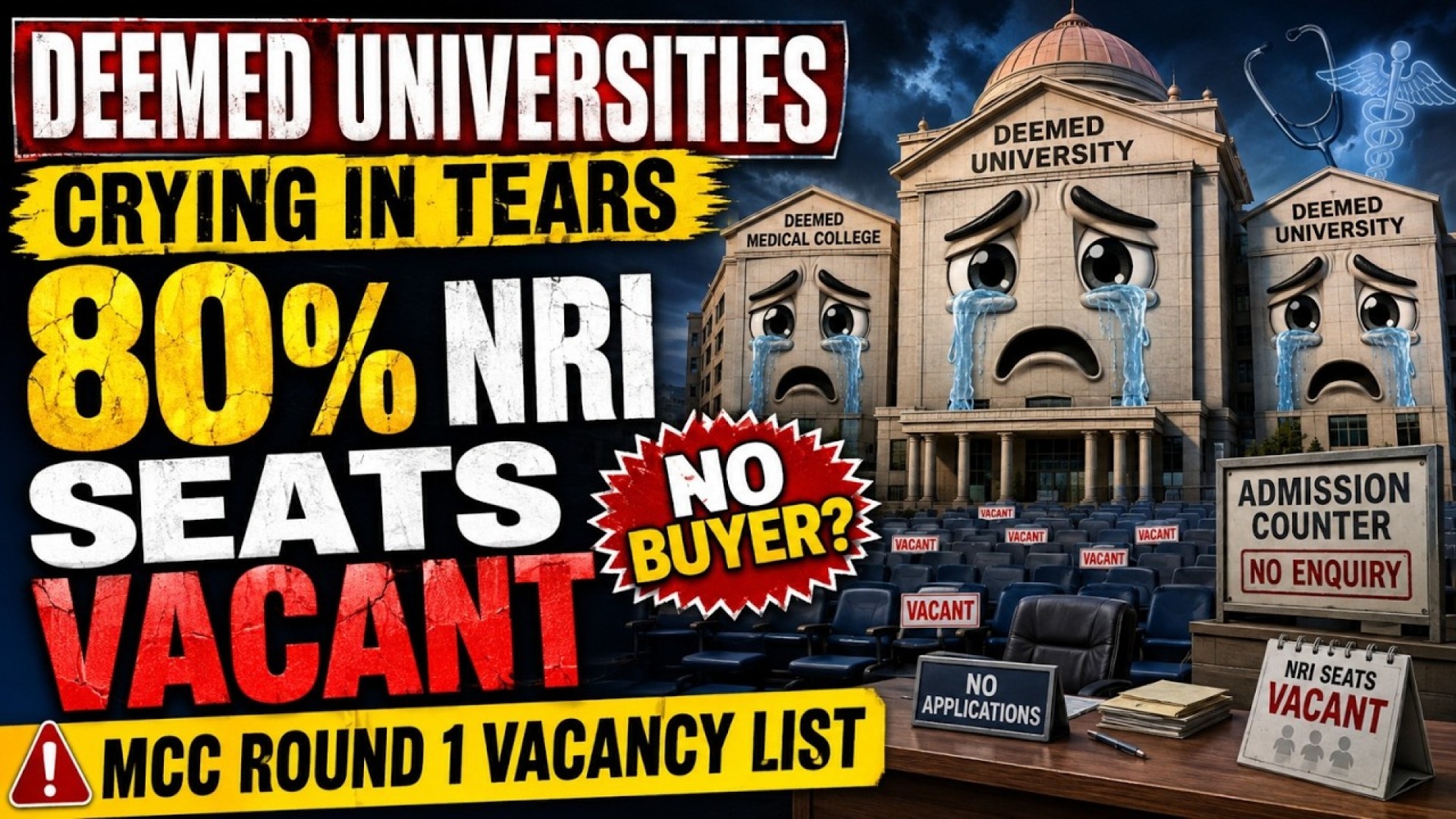 Deemed Universities NRI MBBS Seats 2026: 80% Seats Vacant After MCC Round 1 — What It Means for Round 2
