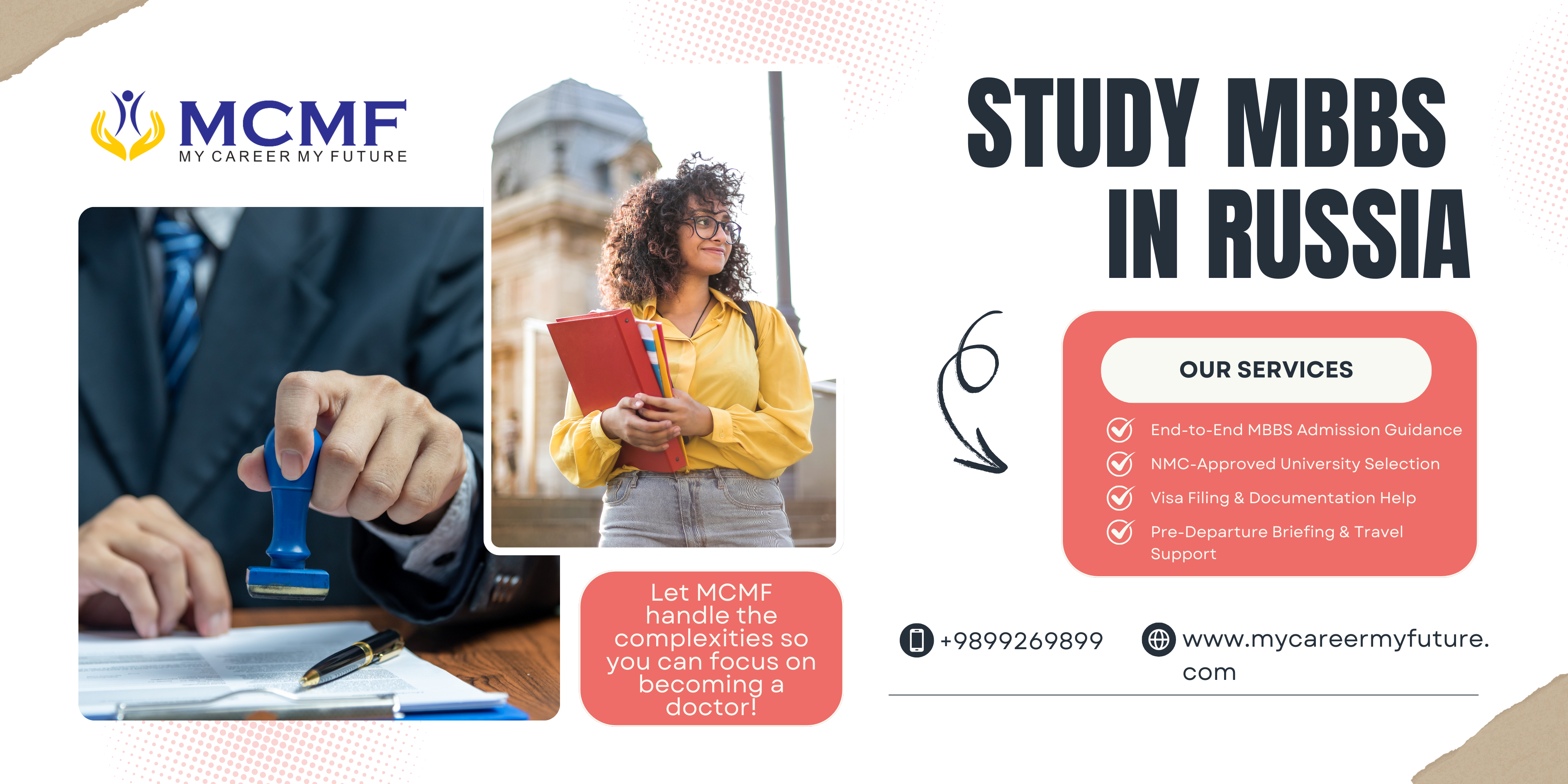Study at NMC-approved medical universities in Russia with complete admission-to-visa support from MCMF. Affordable fees, English medium, and trusted by thousands of NEET-qualified Indian students.