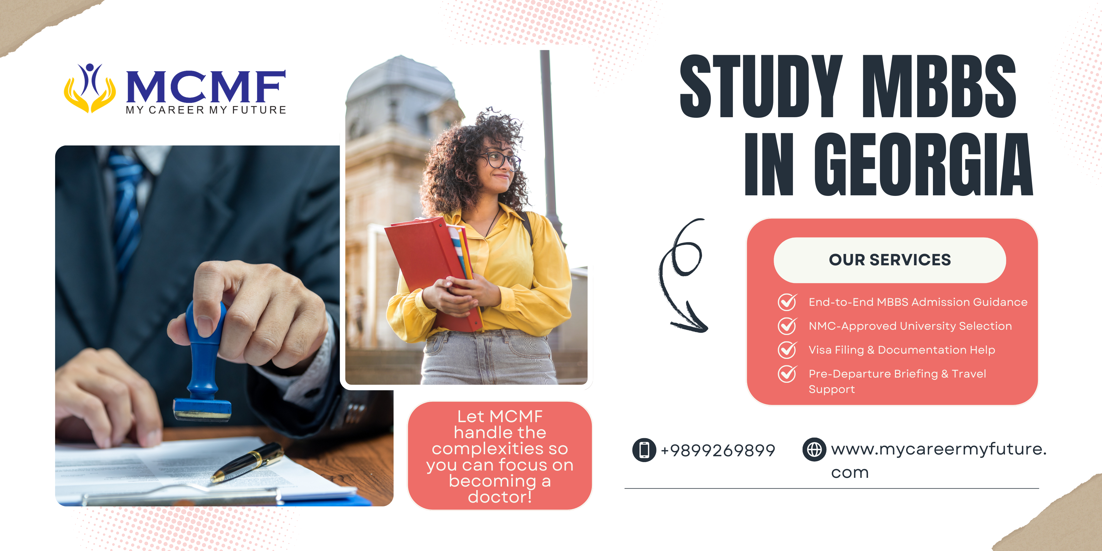 Study at NMC-approved medical universities in Georgia with complete admission-to-visa support from MCMF. Affordable fees, English medium, and trusted by thousands of NEET-qualified Indian students.