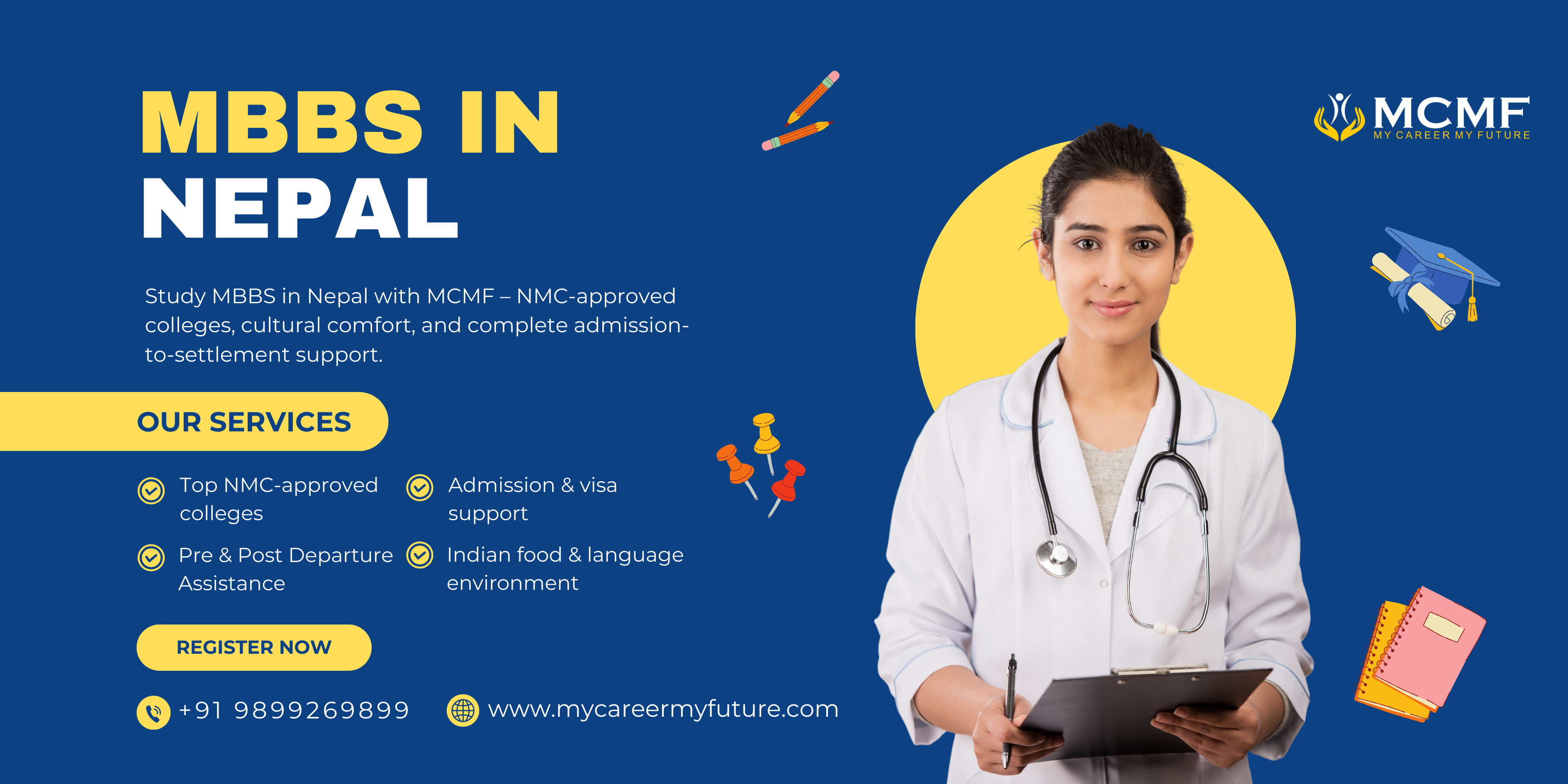 MBBS in Nepal for Indian students – Study in NMC-approved universities with full support from MCMF for admission, visa, and FMGE coaching.